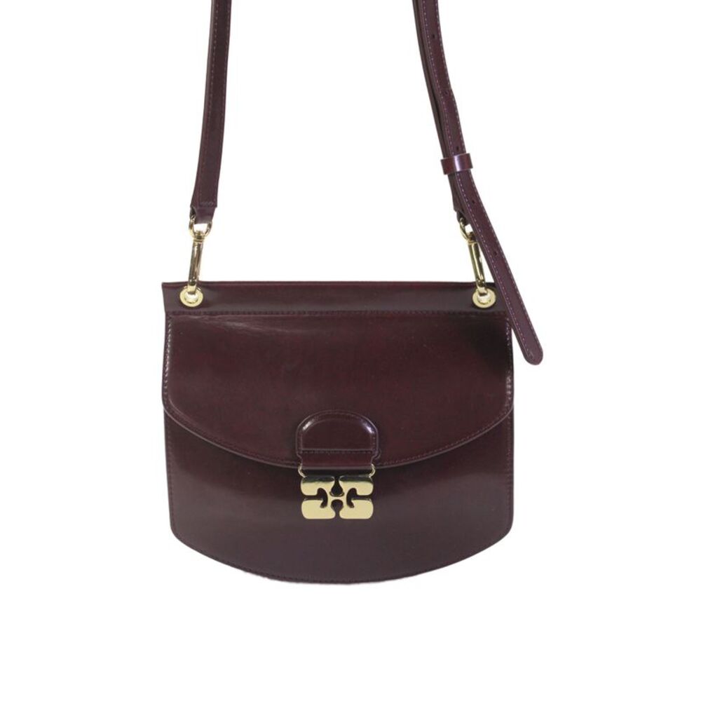 Ganni Womens Patent Leather Gold Tone Crossbody Shoulder Handbag Purple